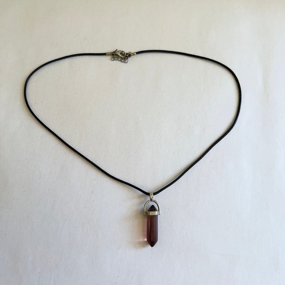 Purple Crystal Pendant Necklace on Black Wax Cord
